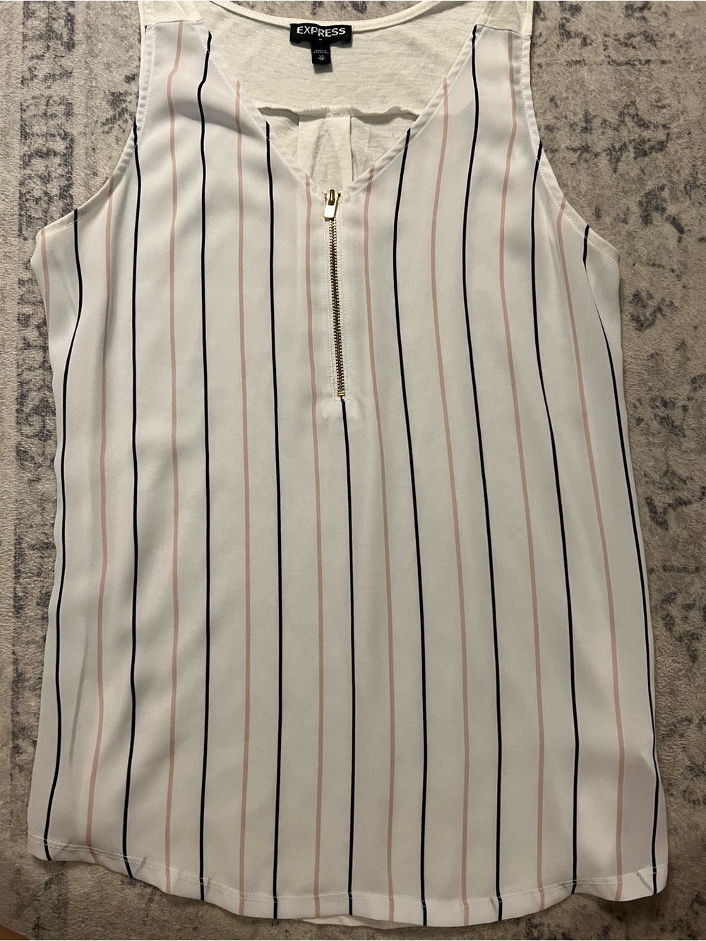 Express Striped Sleeveless Zip Front Top - White with Black & Blush Stripes